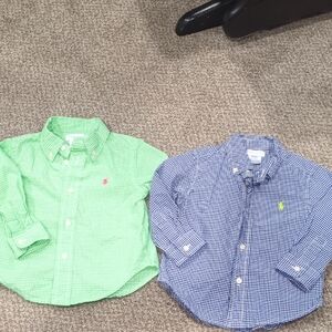 2 Ralph Lauren Kids Button Down Shirts - Green and Blue